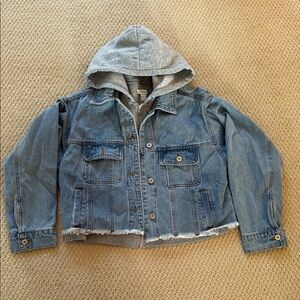 Forever 21 Blue and Gray Hooded Jean Jacket